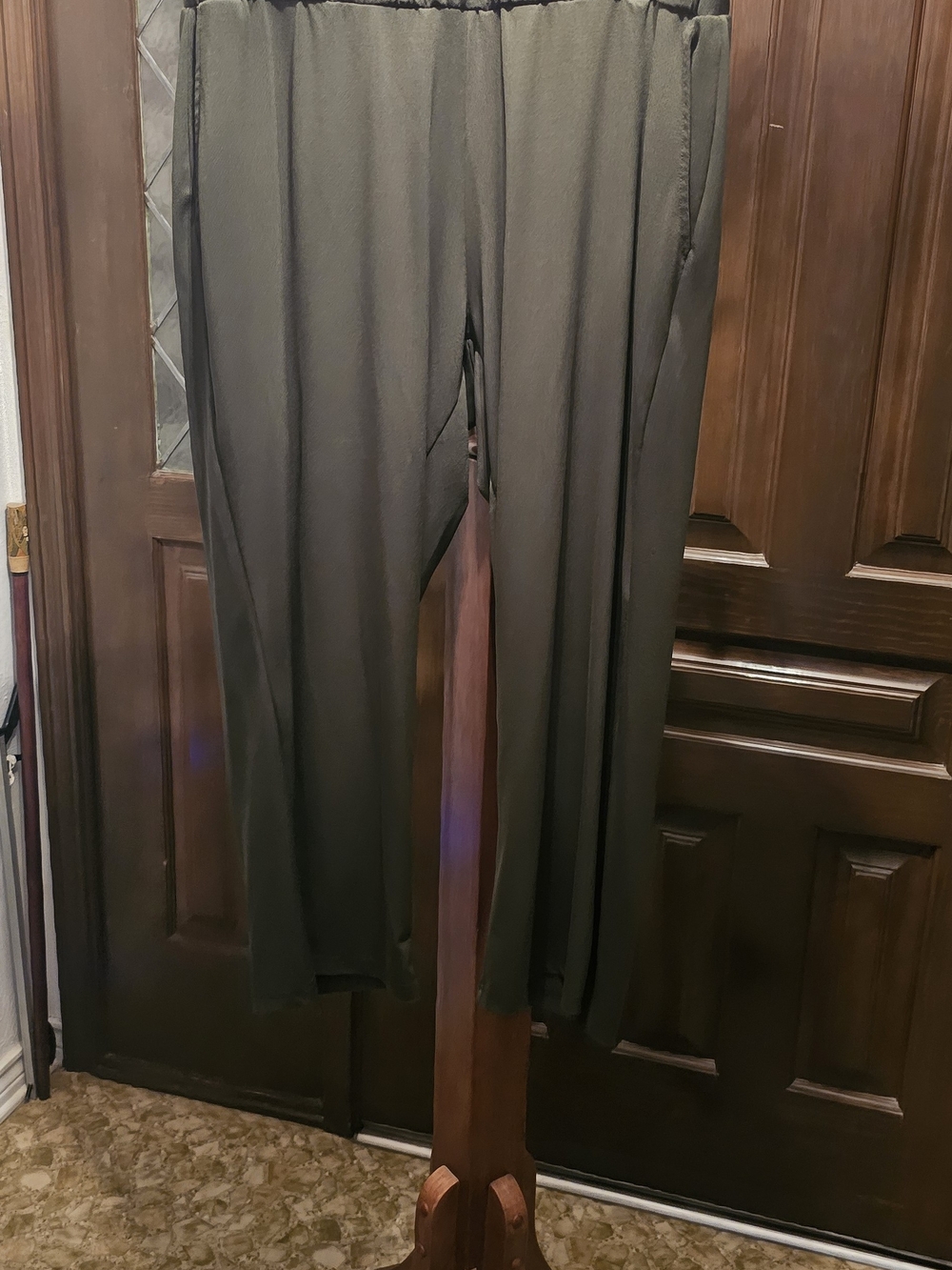 Women's 's Dark Green Elastic-Waist Dress Petite Pants